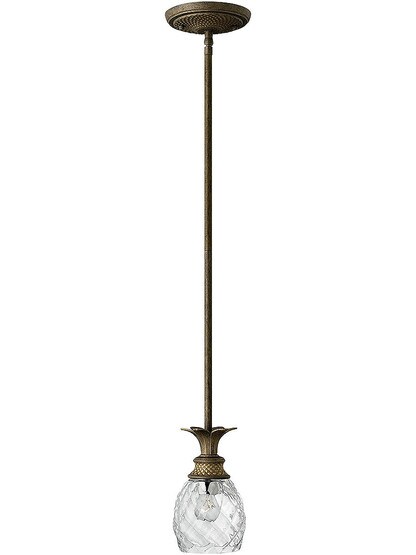 Pineapple Single Stem Pendant With Clear Optic Glass in Pearl Bronze.